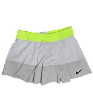 Nike Girls Dri-Fit Tennis Skirt Light Gray Neon Yellow Pleated Small